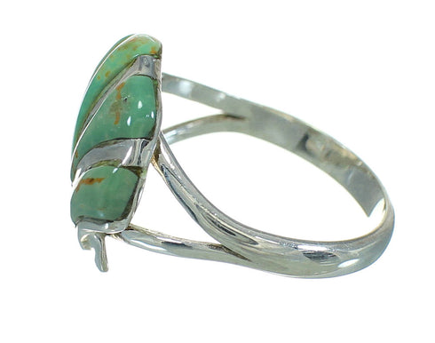 Turquoise Inlay Sterling Silver Southwestern Seashell Ring Size 8-3/4 AX86427